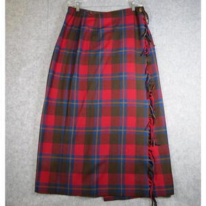 VTG Pendleton Originals Womens Tartan Wool Fringe Wrap Midi Skirt Size 16 READ